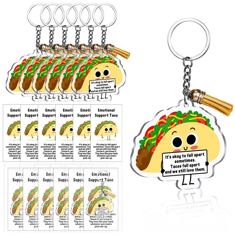 6982 24 Set Emotional Support Positive Taco Acrylic Keychain with Tassel